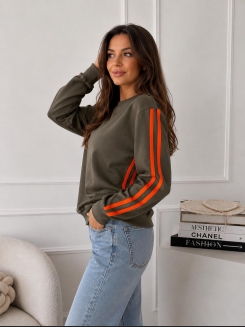 Bluza bawełniana w kolorze khaki z pomarańczowymi lampasami